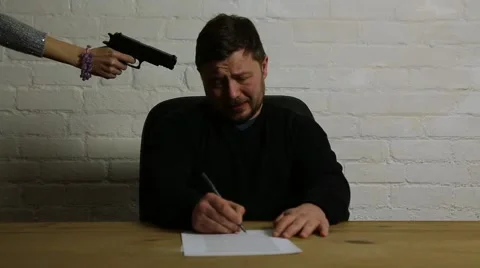 man signing contract at womans gun point under threat business lawyer